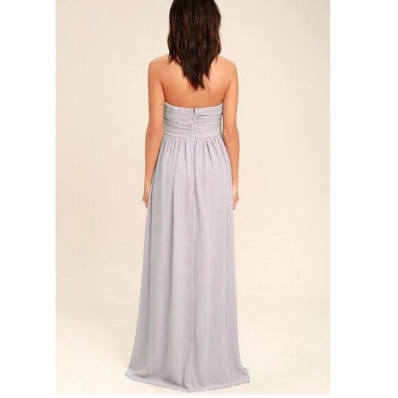 Lulu's Moonlight Serenade Gray Strapless Maxi Chiffon Dress Size M Formal - Picture 2 of 13
